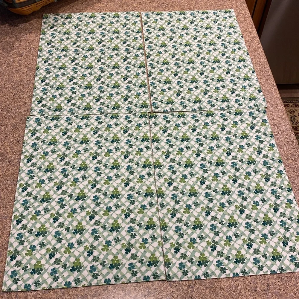 Longaberger 4 Fabric Shamrock Placemats Used Lots of Luck